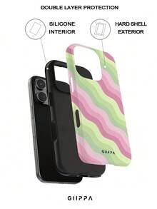 GIIPPA 1pc Pink & Green Diagonal Wave Pattern Design Phone 17 Pro Max Case, Compatible With Phone 16 Pro Max, 15 Pro Max, 14 Pro Max, Korean Style High-End Fashion Fun Phone Case, Compatible With 11/12/13/14/15/73 Pro Max Plus, Elegant Design Suitable For Men And Women, Perfect Gift For Girlfriend On Christmas, Valentine's Day, Easter, Wedding Season And Birthday! - Multicolor - View 2