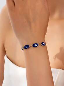 1pc Fashion Versatile Exquisite Premium Sense Design Evil Eye Chain Bracelet Suitable For Women's Daily Wear - Royal Blue - View 1