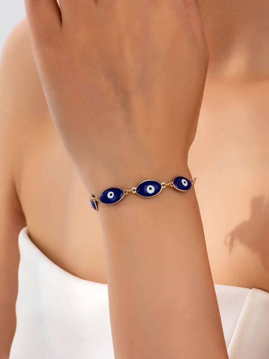 1pc Fashion Versatile Exquisite Premium Sense Design Evil Eye Chain Bracelet Suitable For Women's Daily Wear - Royal Blue - View 1