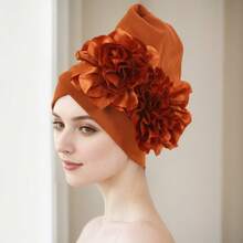 1pc Women's New Side Chiffon Ribbon Large Flower Elastic Comfortable Elegant Turban Headscarf Hat - Side-view Floral Hat - View 13