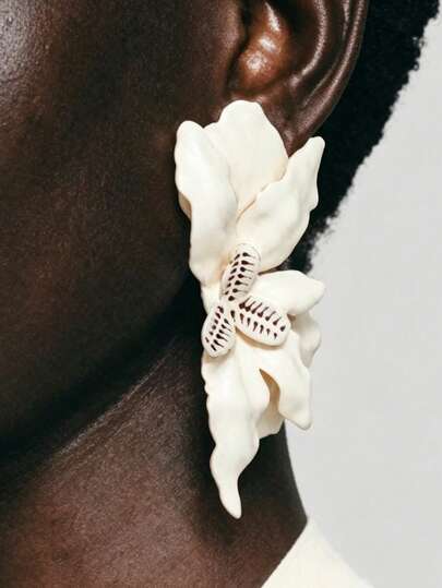 ZAA Long Fan-Shaped Flower Earrings, Oversized Exaggerated Hand