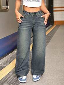 Quần jeans nữ dáng suông rộng rãi, có túi, thích hợp mặc thường ngày. - Nỗi nhớ sâu sắc - Xem 5