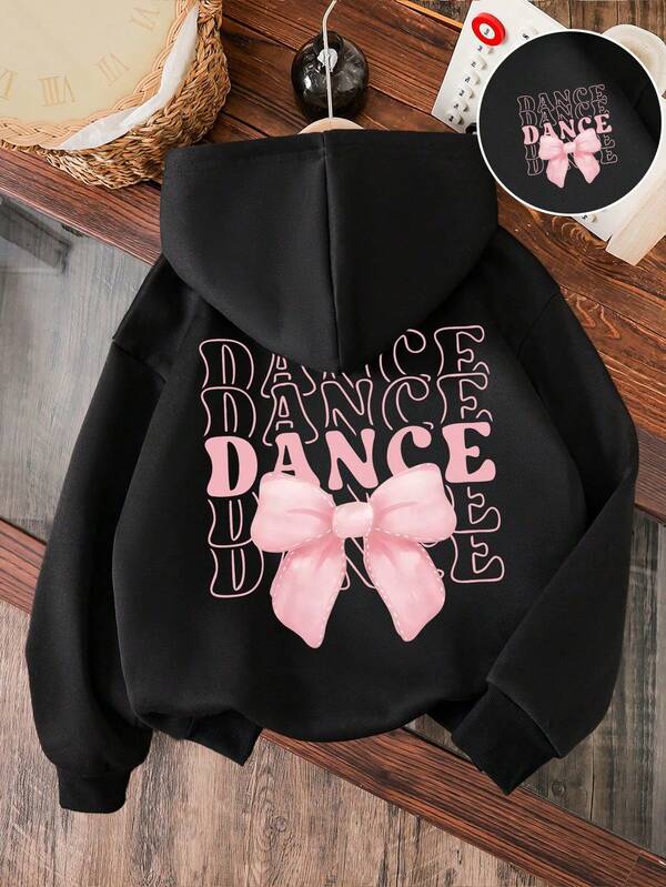 Baby Girl Bow Print Hooded Warm Sweatshirt