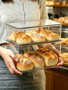 1pc/Transparent PET Bread Storage Box, Flip Lid Airtight Bread Toast Box, Moisture-Proof Dust-Proof Fresh-Keeping Kitchen Countertop Food Storage Container, Home Baking Pastries, Cakes, Cookies, Croissants, Bagels, Cinnamon Rolls, Baguettes, Etc. Meal Prep, Refrigerator Storage, Kitchen Accessories. - Transparent - View 10