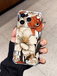 Orange And White Floral Card Slot Shockproof Phone Case Compatible With Apple 17 Pro Max 13 Pro 17/16/14 Pro Max New Style 13 Bestie 15 Phone Protective Case 12/12 Pro Niche 11 Fresh 15 Pro Max Card Holder Style 16 - Multicolor - View 2