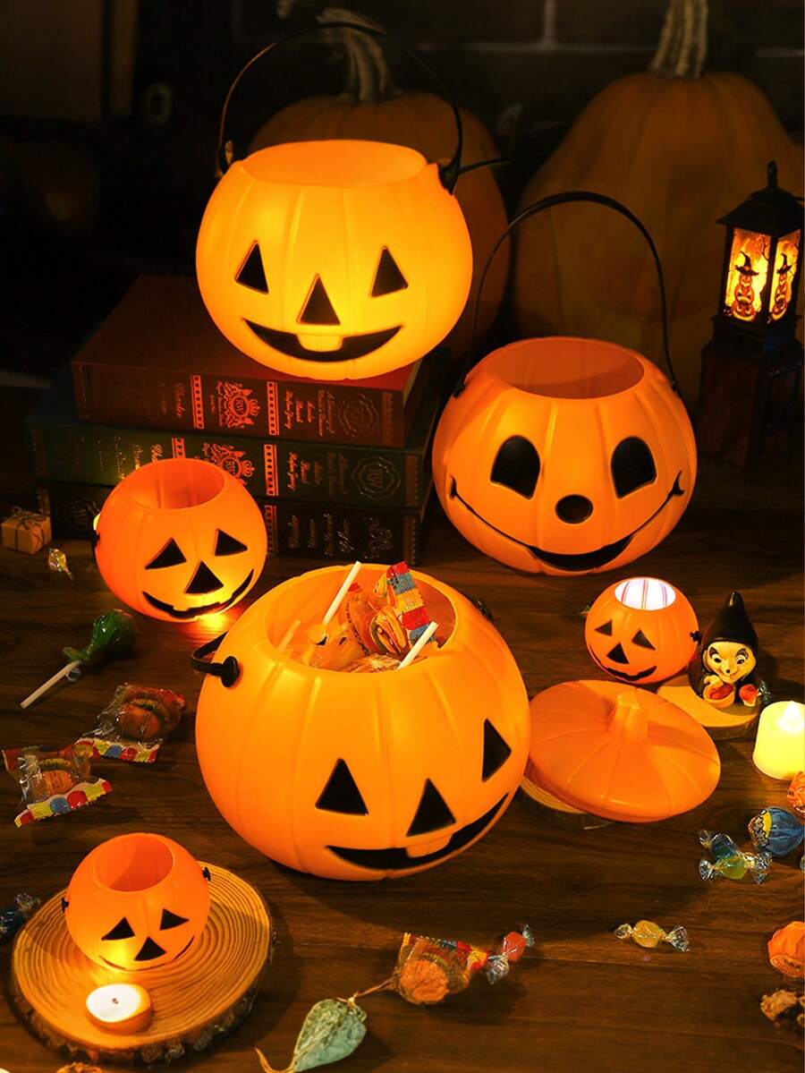 8pcs Halloween Pumpkin Lantern Candy Buckets, Suitable For Home, Store, Haunted House And Photo Props. They Add Halloween Charm To Any Scene, Can Be Used As Candy Bag Fillers Or DIY Decorations. Halloween Decor, Halloween Gifts - Multicolor - View 1