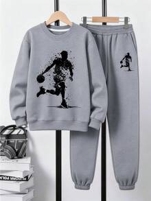 2pcs/Set Boys Casual Versatile Sports Long Pants, Printed With Silhouette Basketball Player Graphic, Suitable For Spring/Summer, Autumn, Family Gatherings, Back To School, Sports And Other Occasions - Multicolor - View 1