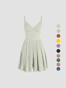 TIN corto tipo cami cruzado sin espalda para mujer, mono casual con tirantes finos ajustables y pierna ancha, atuendos de verano 2024, ropa para mujer para uso diario - Negro - Ver 7