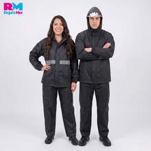 Waterproof Motorcycle Suit: Jacket With Hood, Visor, And Pants With Reflective Strips - A - View 2