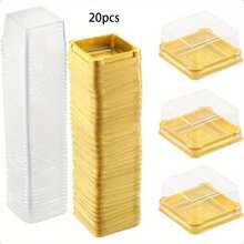 100/80/60/50/40/20 件方形蛋糕盒，带透明盖，塑料烘焙容器，适用于婚礼、生日派对、面包店、一次性甜点盒，精美展示，适合烹饪厨师 - 金色 - 查看 10