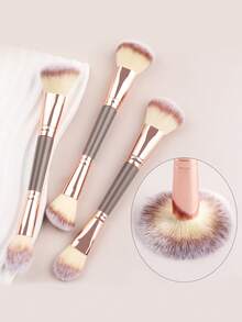 ronshadow 3pcs Dual-Ended Makeup Brush Set Including Powder Brush + Blush Brush + Foundation Brush + Contour Brush Soft Bristle Full Face Makeup Tool - Multicolor - View 14