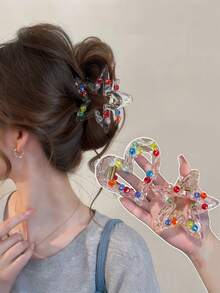 1pc Women Fashionable Sweet Women's Five-Pointed Star Claw. Comes With Claw Clip. The Color Of The Rhinestones Is Random. Summer Hair Accessories Vacay Hair Clips - Multicolor - View 1