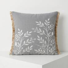 Französischer Landhausstil Vogel-Stickerei Kissenbezug, Vintage Botanik Blumen Kissenbezug mit Quastenbesatz, Shabby Chic Salbeigrün & Beige Heimdekoration, 1 Stück - Anthrazitgrau - Übersicht 10