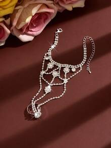 Elegante cadena de mano con borlas de cristal dorado, pulsera ajustable encantadora, adecuada para fiesta de noche de mujeres, regalo de aniversario - Plateado - Ver 9