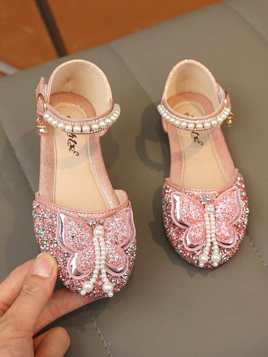 1 Pair Vintage Girls' Sandals With Hollow Bow And Rhinestone, Sweet Style, Summer New Non-Slip Rubber Sole Open Toe Fashion, Party Vacation Open Toe Beach Shoes Soft Sole Non-Slip Beach Sandals - Pink - View 1