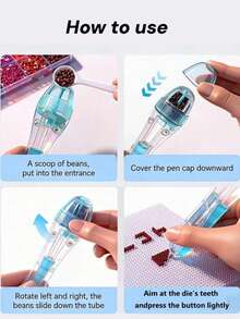 1/2pcs Transparent Automatic Bead Stringing Pen, Effortless Press-Type DIY Tool For Perler Beads, Handmade Craft Accessory, Birthday Party Back To School Gift, Blue/Pink Optional - Mixed - View 7