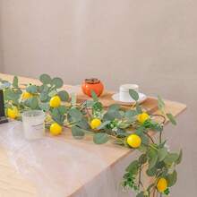 1pc Bright Artificial Lemon Garland/Vine - Eucalyptus Leaves And Yellow Lemons, Artificial Flowers, Faux Flowers, Artificial Plants, Artificial Decor, Home Decor, Bedroom Decor, Party Supplies, House Decor, Home Decor, Summer Plants, Bohemian Style Decor - 36-pronged Eucalyptus Water Grass Lemon Vine - View 5