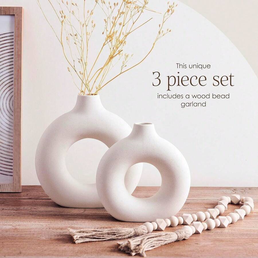 1pc White Ceramic Vase - Modern Minimalist Home Decor Farmhouse Style Table Centerpiece, Suitable For Living Room, Dining Room, Wedding Centerpiece, Vase, White Vase, Ceramic Vase, Home Fragrance, Father's Day Gift, July 4th Decor