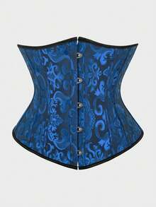 Underbust Corsets For Women,Corset Belt, Women's Floral Jacquard Lace Up Under Boob Corset Slimmer Body Shaper - 黑-藍 - 查看 1