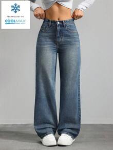 ICON Pantalones vaqueros para mujer de pierna ancha y ajuste holgado con bolsillos para uso diario - Azul - Ver 1