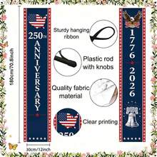 1Pair 250 Years Of Freedom Banner, American Bicentennial 1776-2026 Front Door Decor, Patriotic Porch Sign For 4th Of July, Memorial Day, Veterans Day, Outdoor Indoor Hanging Decoration, Weather Resistant Polyester Fabric - View 5
