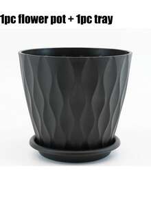 2pcs/Set Wavy Plastic Flower Pot, Suitable For Indoor/Outdoor Planting, With Drainage Holes And Tray, Waffle Texture Flower Pot, Ideal For Indoor Plants, Suitable For Carnivorous Plants, Ficus Lyrata (1 Pot + 1 Base) - Multicolor - View 12