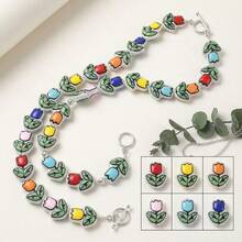 5 piezas de cuentas de tulipán de vidrio hechas a mano, cuentas decorativas florales de colores mixtos, adecuadas para pulseras DIY, accesorios para hacer collares y joyería - Multicolor - Ver 1