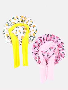 2 piezas Gorros de pelo redondos de satén con cinta elástica estampada para niños, adecuados para uso diario - JDKB-21E Rosa Mango/Blanco Mango - Ver 2