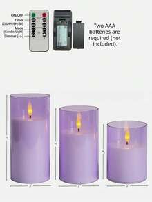 3pcs Transparent Pink Flameless LED Candles (With Remote Control And Timer Function) - Realistic Flickering Warm Light, Smokeless Battery Powered, Home Decor, Wedding Decor, Garden, Holiday Party - Purple - View 7