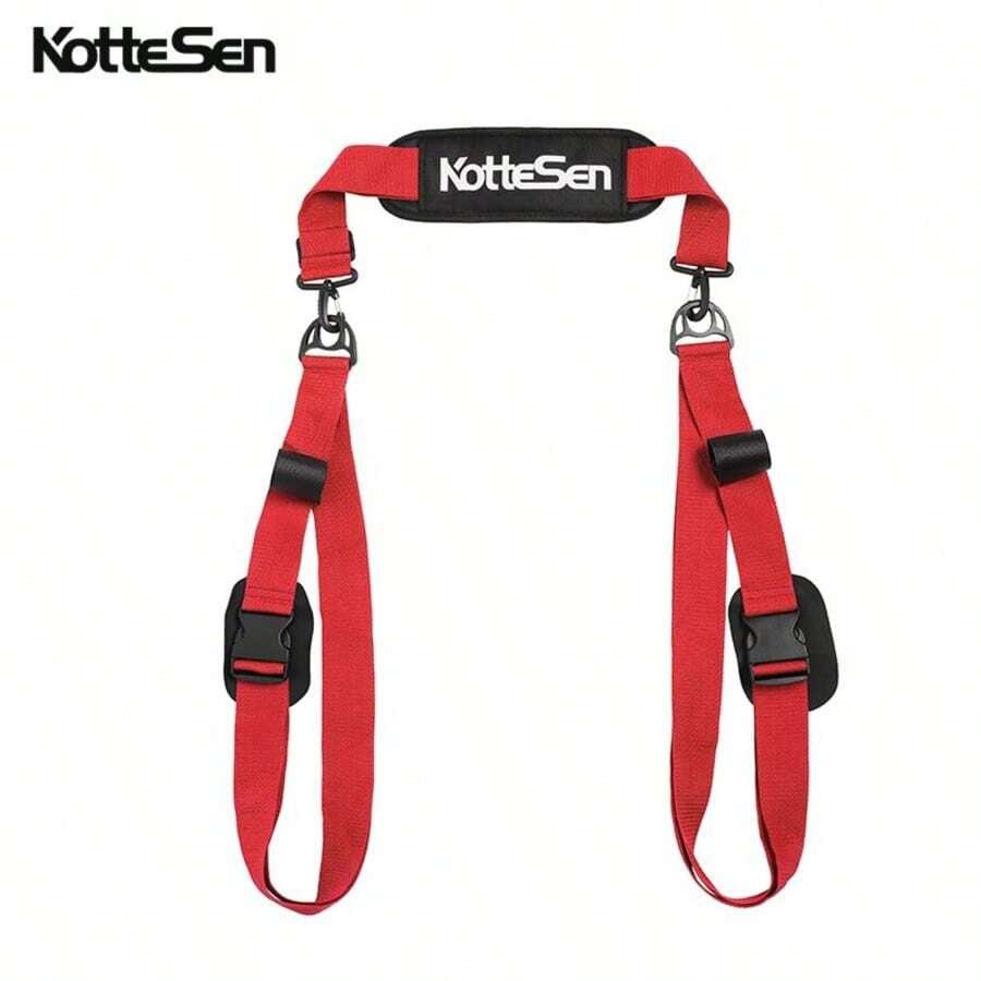 KotteSen 可調節衝浪板立槳板肩帶，便攜式 SUP 板攜帶帶加厚緩衝墊，可調節長度省力不磨皮膚快拆衝浪板肩帶，立槳板攜帶帶，戶外便攜立槳板獨木舟通用肩帶 - 紅色 - 查看 1