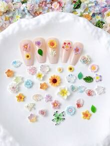 30件隨機混色夏季漸層牡丹美甲裝飾，彩色漸層樹脂花朵美甲配件，適用於指甲、手機殼與DIY手工項目 - 彩色 - 查看 5