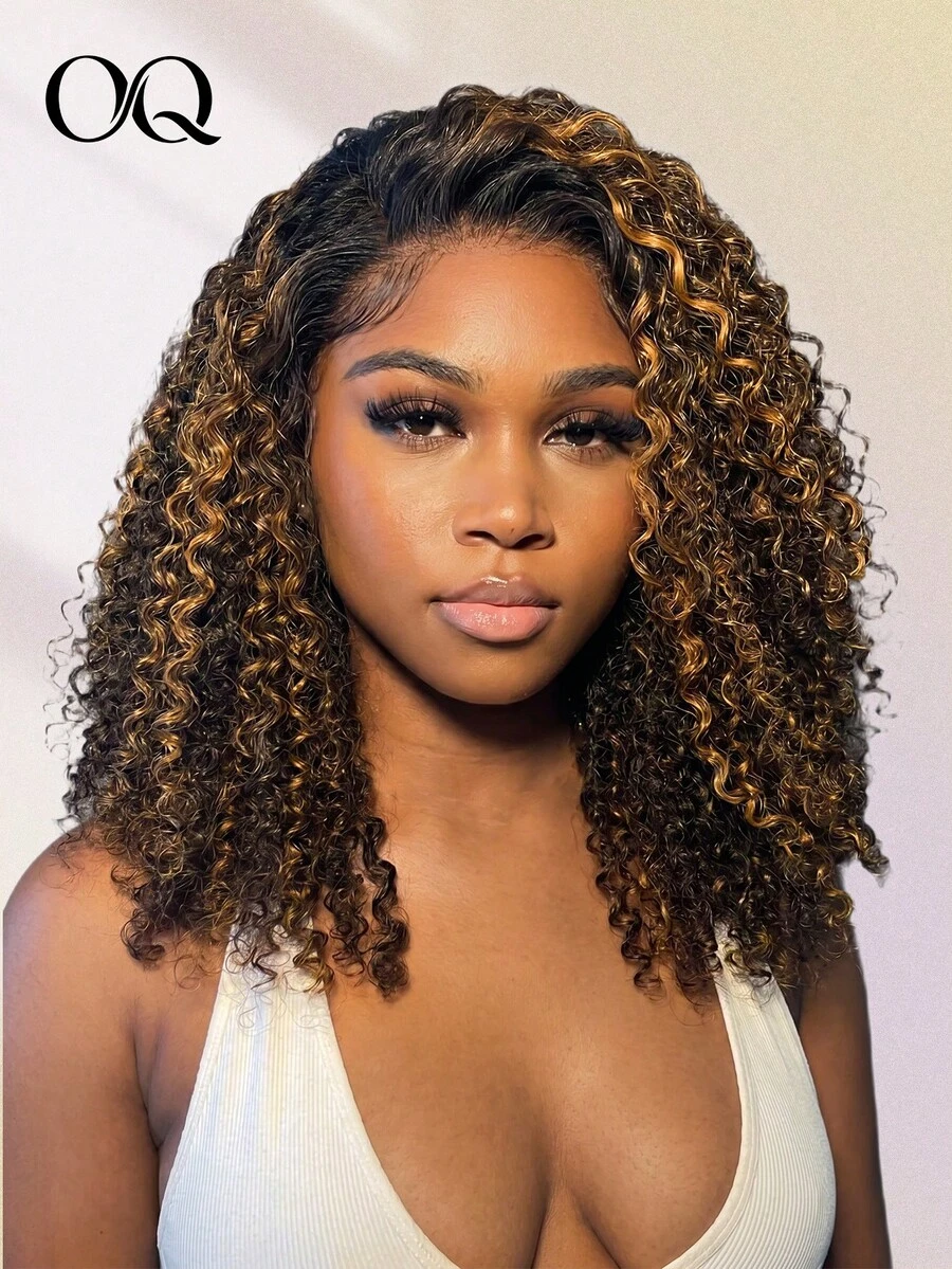 OQ 180% Density 16-28 Inch Soft Comfortable 3-In-1 Half Wig Brown Ombre Highlight Curly Wig No Glue No Lace Natural Hairline Seamless Half Wig - S2/30 - View 1