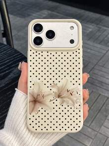 1個復古黑色圓點白色百合人造皮革紋理手機殼，保護套，溫柔復古花卉風格防滑防摔軟殼，日常、生日節日禮物選擇，手機配件，快速出貨，兼容手機殼&Galaxy手機殼，手機殼 - 白色 - 查看 1