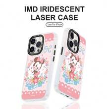 1pc TPU+PET Material Transparent Gradient Laser Phone Case Disney Minnie Cartoon Cute, Spring Floral Soft Girly Style Women's Universal Protective Shell Compatible With IPhone 18 Pro/18 Pro Max/17/17 Pro/17 Pro Max/17/16/15/14/13 Series - Gradient Colors - View 5