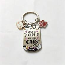Cat Lover Themed Keychain With Cute Cat Paw Pendant, "Cat Lover Girl" Text, Creative Gift For Cat Owner Friends - Multicolor - View 7