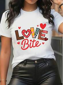Women's Pure Cotton Short-Sleeve T-Shirt Casual Summer Love Print Leopard Heart Pattern Daily Wear Top - White - View 1