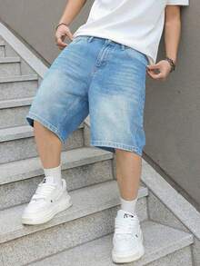 Pantaloncini di jeans casual alla moda neri per ragazzi adolescenti in stile europeo e americano - Blu - Visualizzare 3