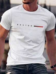 Manfinity Homme Camiseta casual de manga corta con gráfico de letras para hombre, regalo para el novio, para el trabajo - Blanco - Ver 1