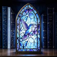 1pc Colorful Glass Butterfly Acrylic Bookend, Gothic Church Window Design Bookshelf Organizer, Non-Slip Book Support, Aesthetic Room Decor, Book Lover Gift, Office Desk Storage - 1PC - View 4