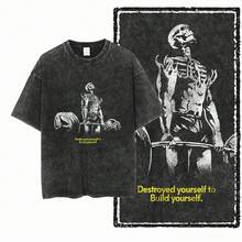 Tenue d'été pour hommes, t-shirt, tenue d'été pour hommes et femmes, t-shirt surdimensionné - Style vintage délavé à l'acide - Amusant pour la gym, la musculation et le soulevé de terre - E - Voir 1