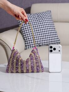 New Evening Bag With Rhinestone Decor, Elegant Handbag For Banquet, Portable Zipper Pouch For Party And Gathering, European And American Style Exquisite Clutch, Formal Dress Bag, Fashionable Evening Purse - Purple - View 5