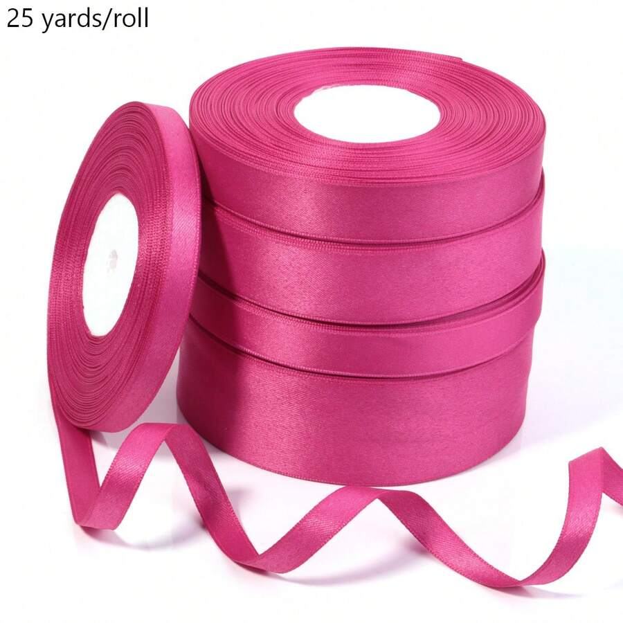 25 Yards/Roll Satin Ribbon, Solid Fuchsia Color, Shiny Fabric Suitable For DIY Wedding Invitations, Bridal Bouquets, Gift Wrapping, Party Decorations, Sewing Crafts, Bridal Bouquet Accessories, Wedding Decorations