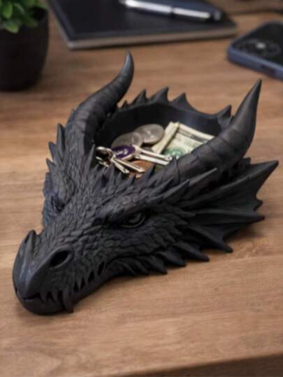 3D Printed Gothic Dark Halloween Theme Dragon Head Jewelry Tray, Multi-Functional Desktop Decor And Ring/Necklace Holder, Home Decor. Halloween, Birthday Gift. Halloween Decoration