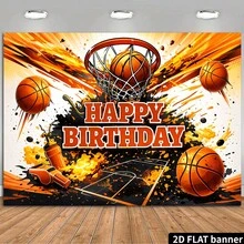 1pc Basketball Theme Birthday Backdrop, Basketball Hoop & Whistle Pattern, Birthday Party, Sports Theme, Holiday Celebration, Event Decoration, Outdoor Yard Decor, Indoor & Outdoor Decor, Photography Backdrop - A - View 8