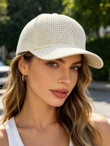 1pc/2pcs Unisex Baseball Cap, Polyester, Beach Vacation Travel Season Hat, Colorful Solid Color Hollow Out Summer Spring All Season Hat, Suitable For Business Trip Travel Street Decoration Baseball Cap - A - View 7