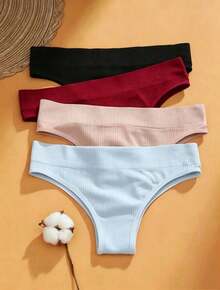 Set Of 3, 5, Or 6 Women's Ribbed Thong Panties, Seamless, Doesn't Show Under Clothes, Comfortable, Assorted Colors - 彩色 - 查看 2