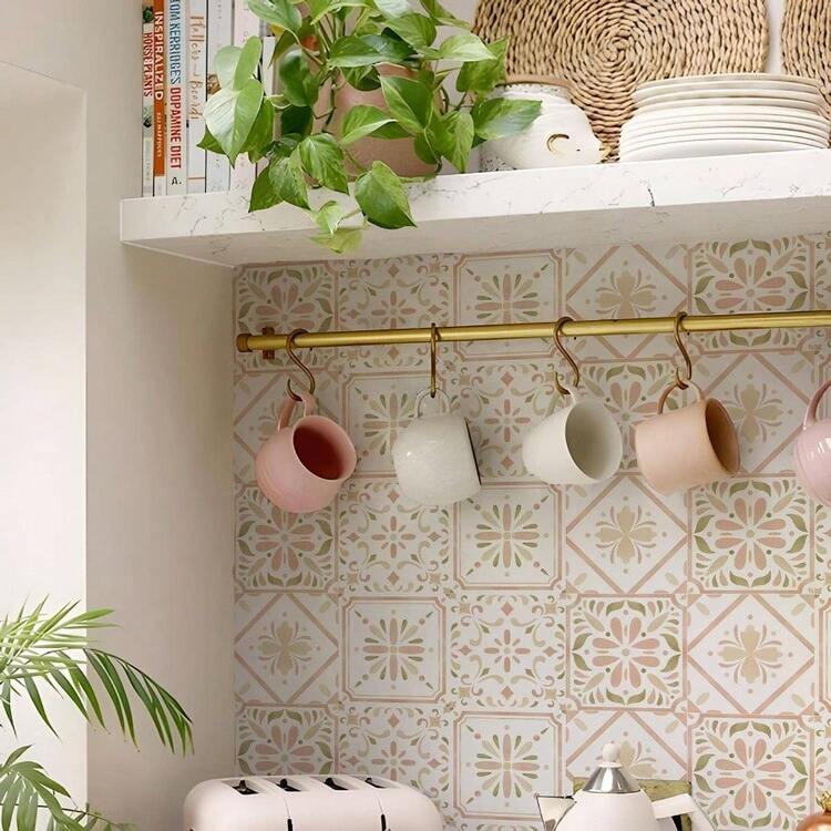 - calcomana decorativo para azulejos de color rosa, 10 calcomanas de pared de vinilo para despegar y pegar, autoadhesivo para cocina y bao - Td052 + 15cmx15cmx10pcs - Añade 2