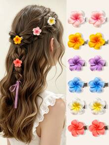 12pcs Girls Hair Clips Hair Accessories Cute Plumeria Flower Hair Clips Accessories Suitable For Travel Vacation Daily Use - Multicolor - View 1