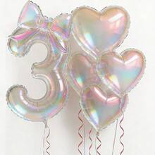 kumozawa 6pcs Iridescent Transparent Number, Bow And Heart Balloons - Includes 40" Iridescent Transparent Number, 24" Iridescent Transparent Bow, 18" Iridescent Transparent Heart Balloons. Suitable For Baptism - View 9