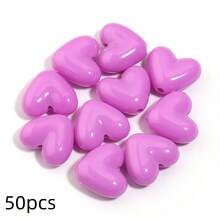50pcs 3D Acrylic Candy Color Heart Beads, Shiny Colorful Heart-Shaped Beads For DIY Jewelry Making, Necklace, Earrings, Bracelet, Keychain Decorative Accessories - Heart-shaped - View 27